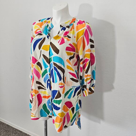 tabitha brown Women's Botanical Print Cover Up Shirtdress sz M - Picture 3 of 11